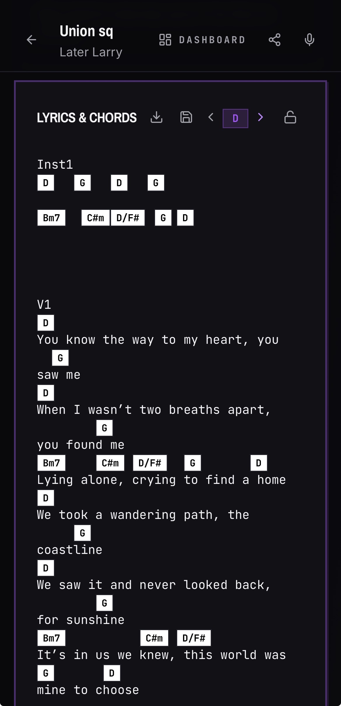 Transposition controls on a BANDANA song shifting every chord into a new key