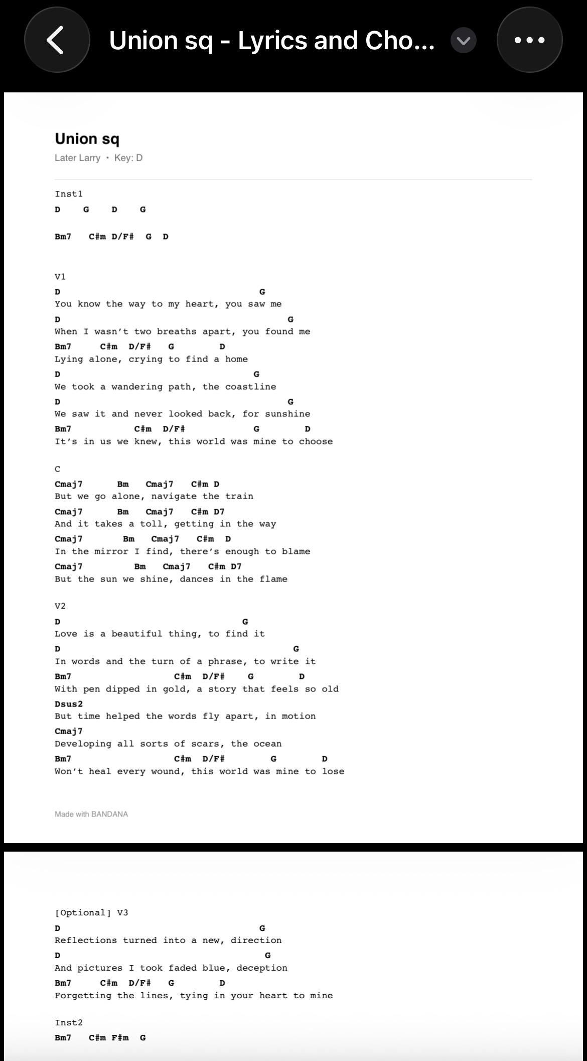 Downloading a lyrics and chords PDF from a BANDANA song page