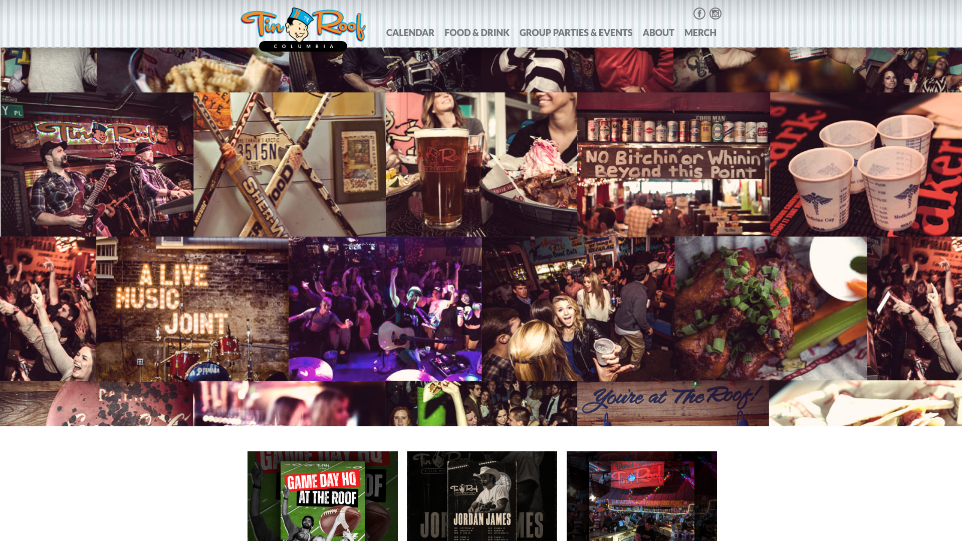 Tin Roof Columbia — music venue in Columbia, South Carolina, homepage screenshot