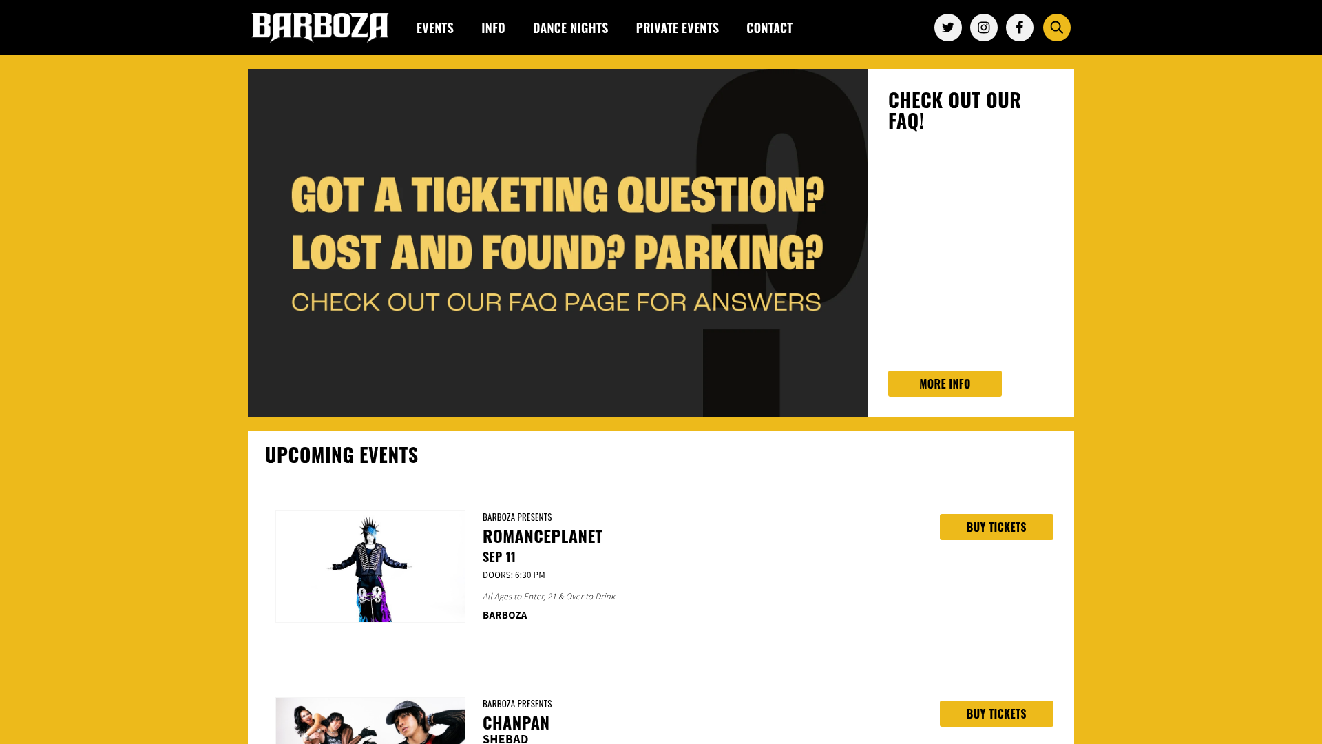 Barboza — music venue in Seattle, Washington, homepage screenshot