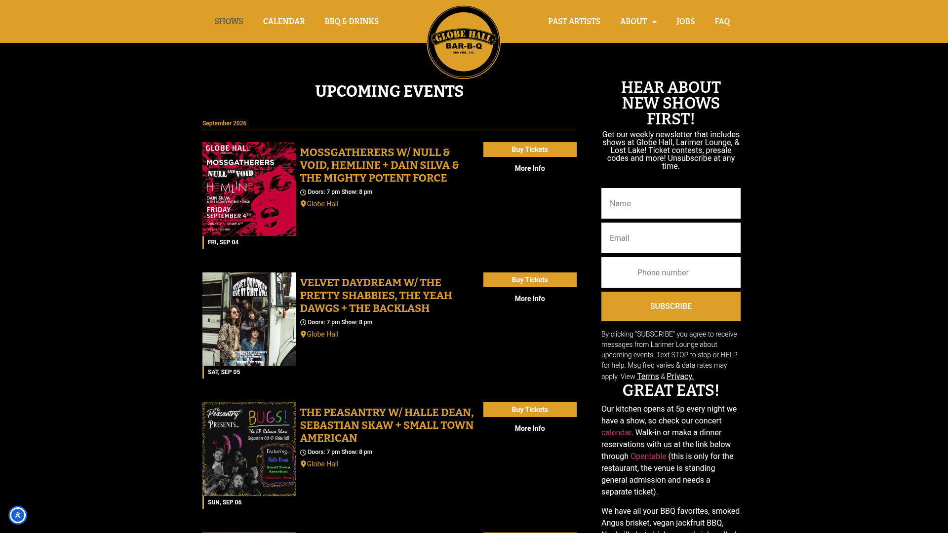Globe Hall homepage