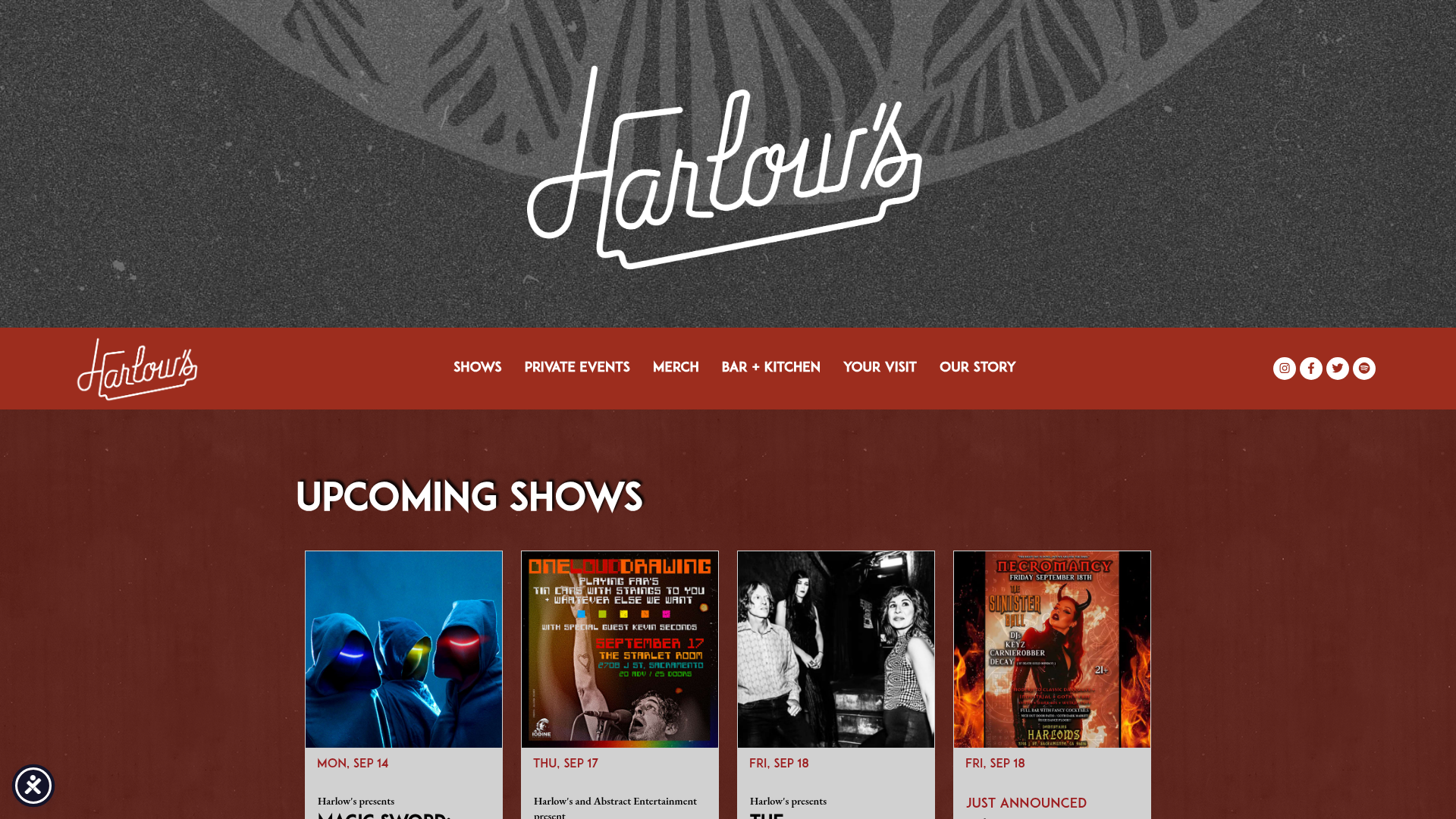 Harlow's — music venue in Sacramento, California, homepage screenshot