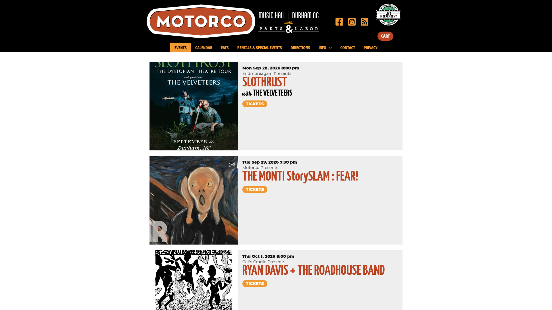 Motorco Music Hall — music venue in Durham, North Carolina, homepage screenshot