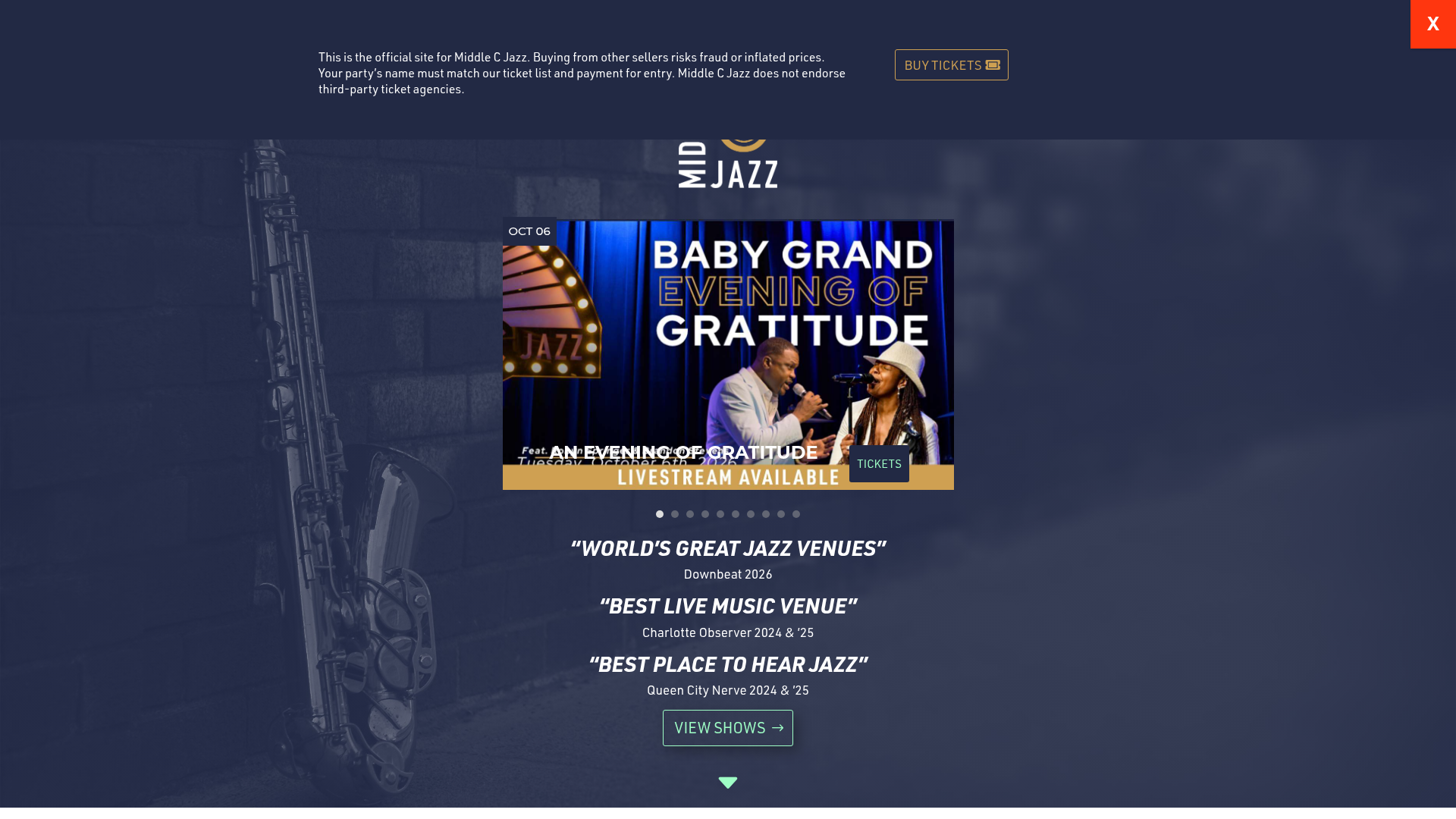 Middle C Jazz — music venue in Charlotte, North Carolina, homepage screenshot