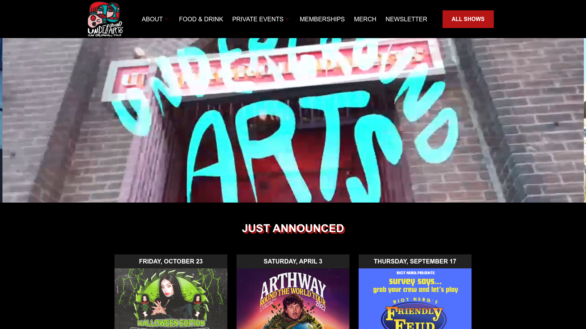 Underground Arts homepage