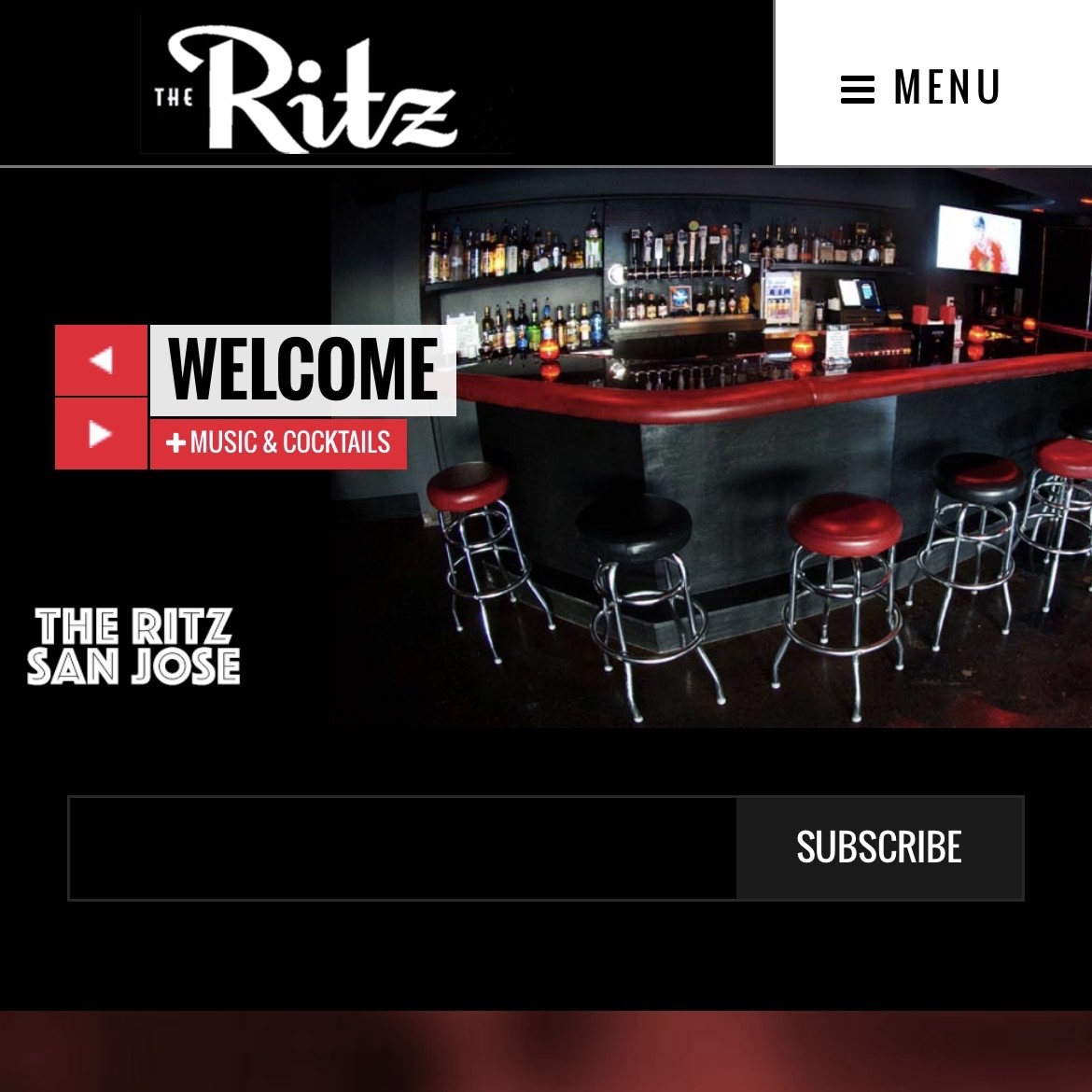 The Ritz — music venue in San Jose, California, homepage screenshot
