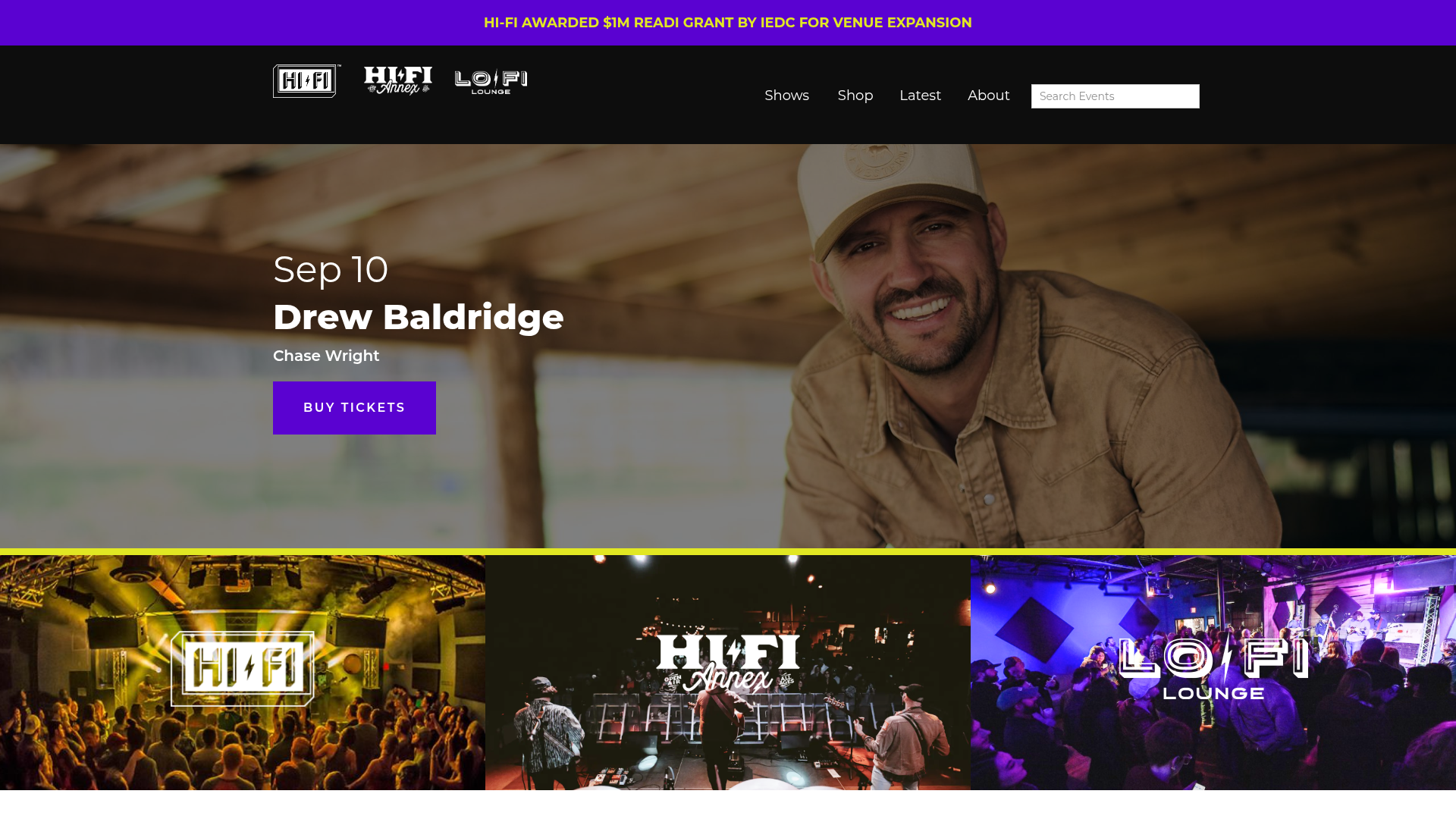 HI-FI Indy — music venue in Indianapolis, Indiana, homepage screenshot