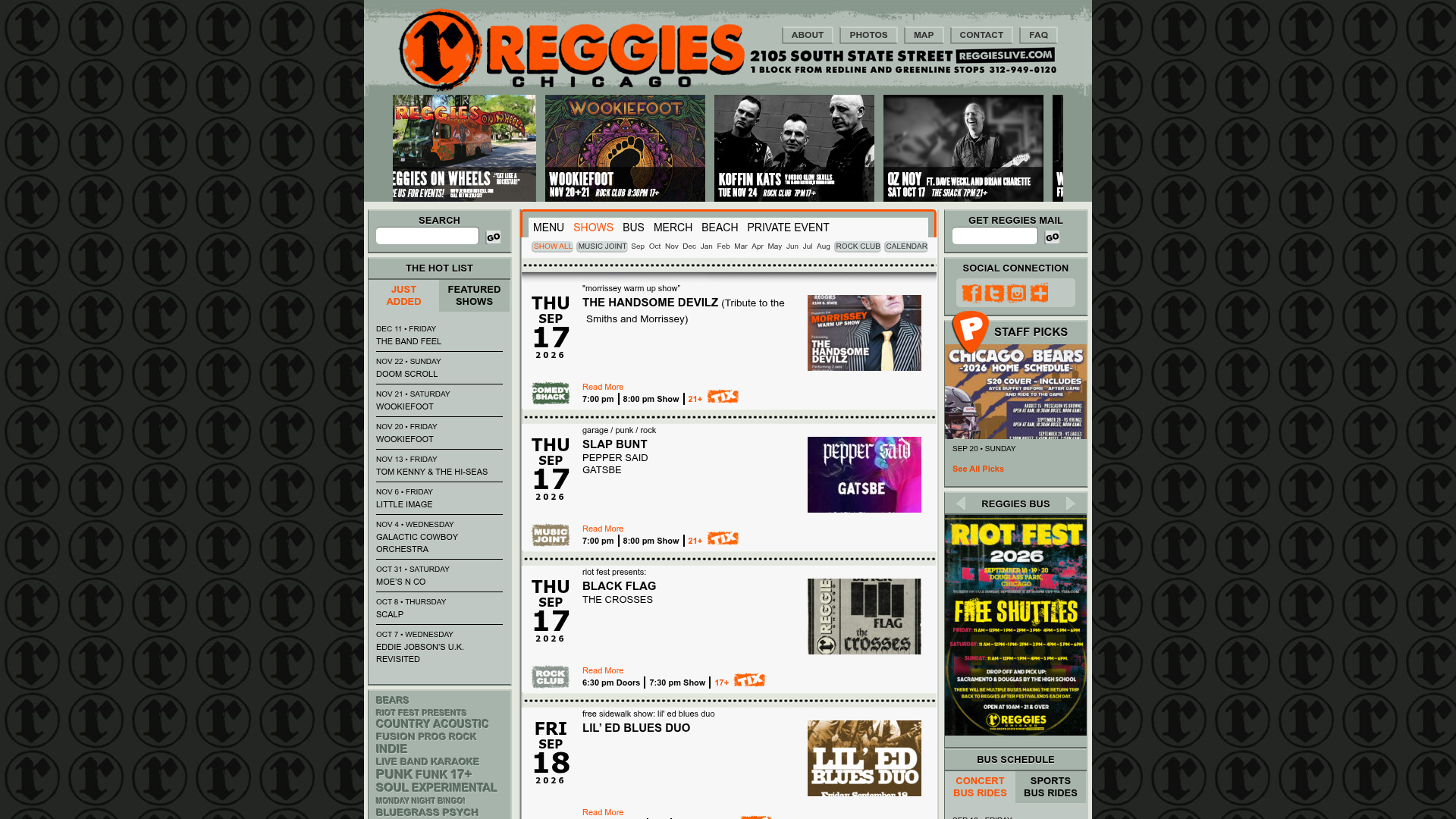 Reggies Music Joint — music venue in Chicago, Illinois, homepage screenshot