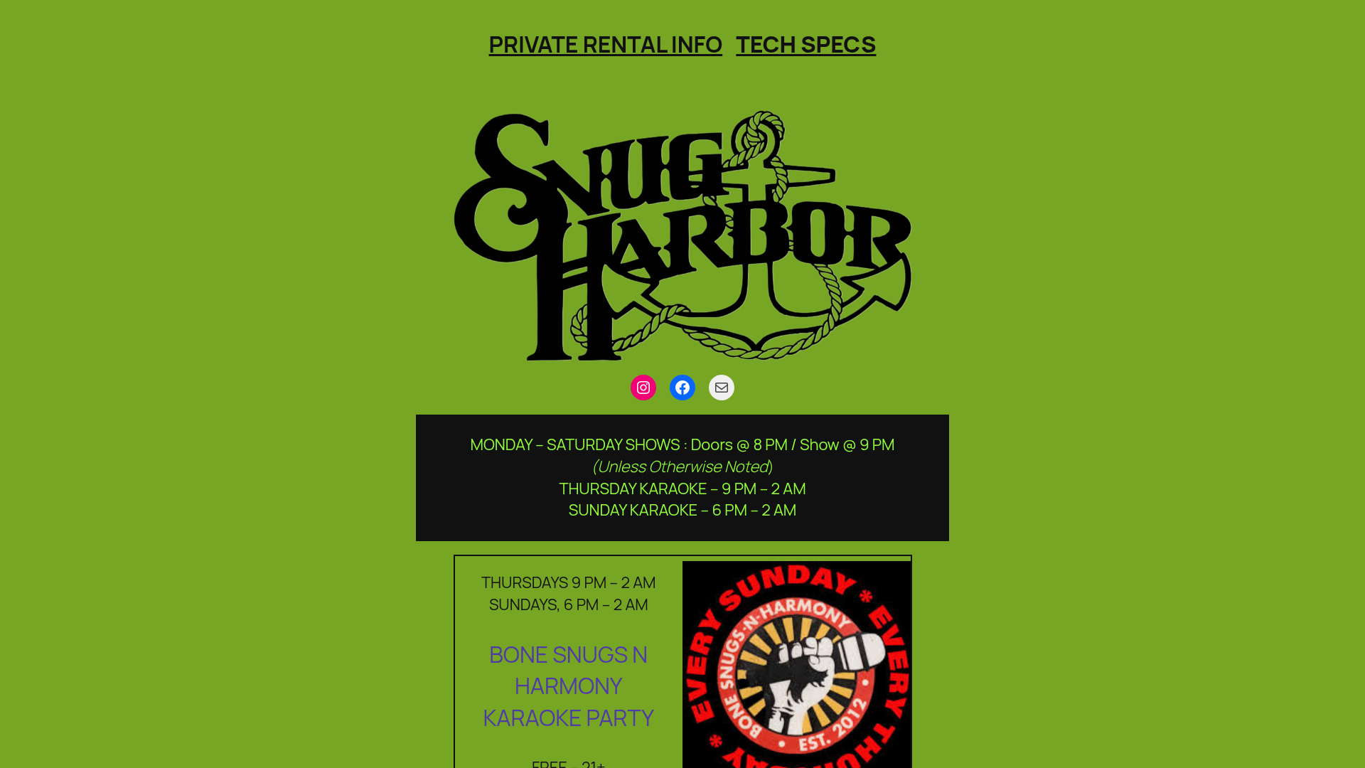 Snug Harbor — music venue in Charlotte, North Carolina, homepage screenshot