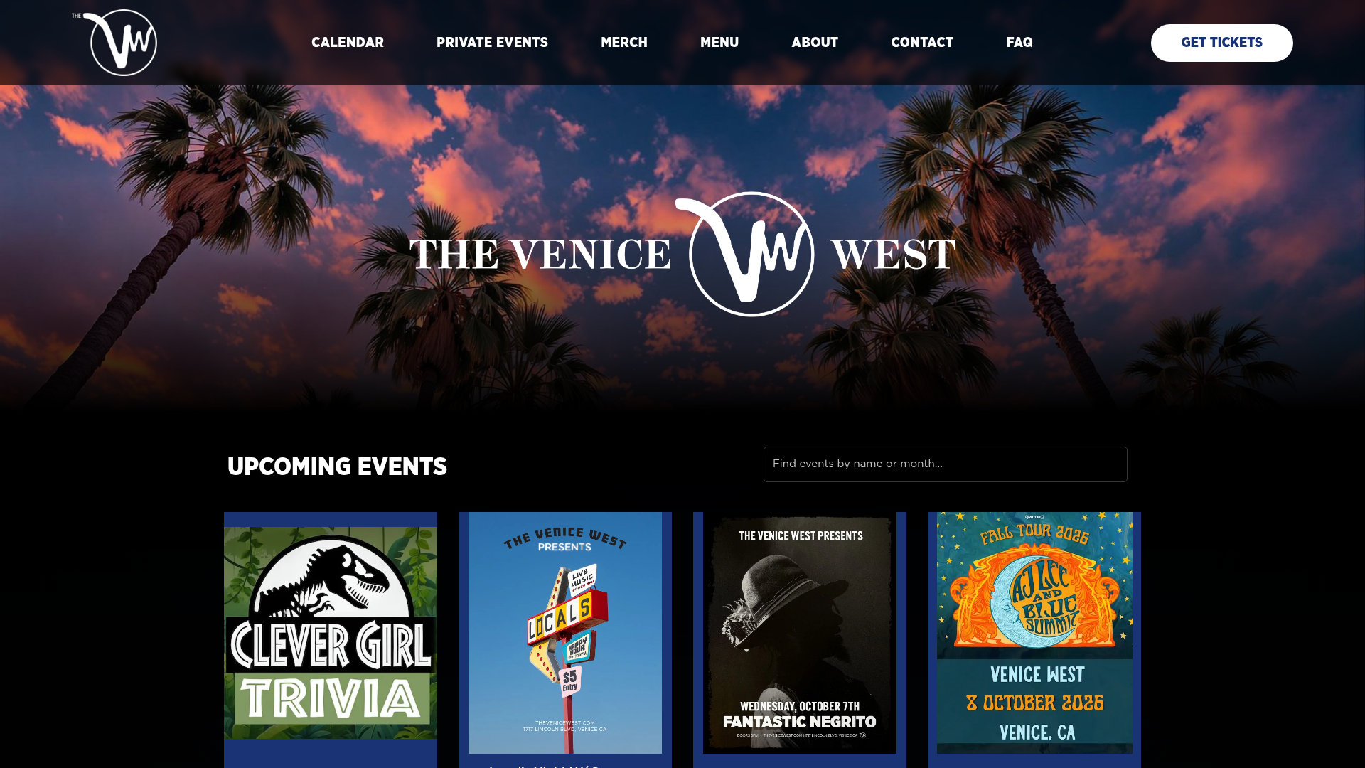 The Venice West — music venue in Los Angeles, California, homepage screenshot
