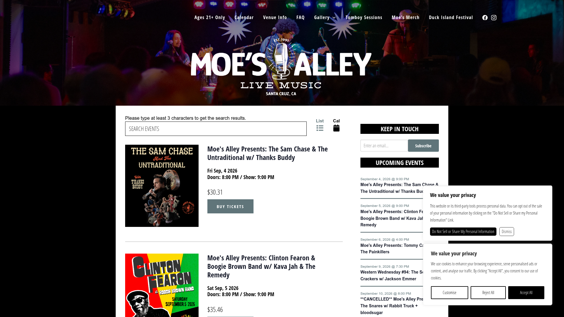 Moe's Alley homepage