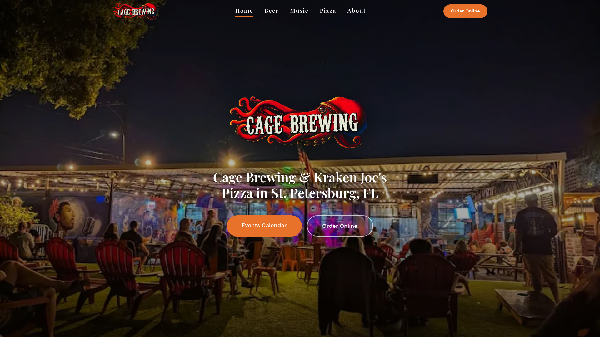 Cage Brewing — music venue in St. Petersburg, Florida, homepage screenshot