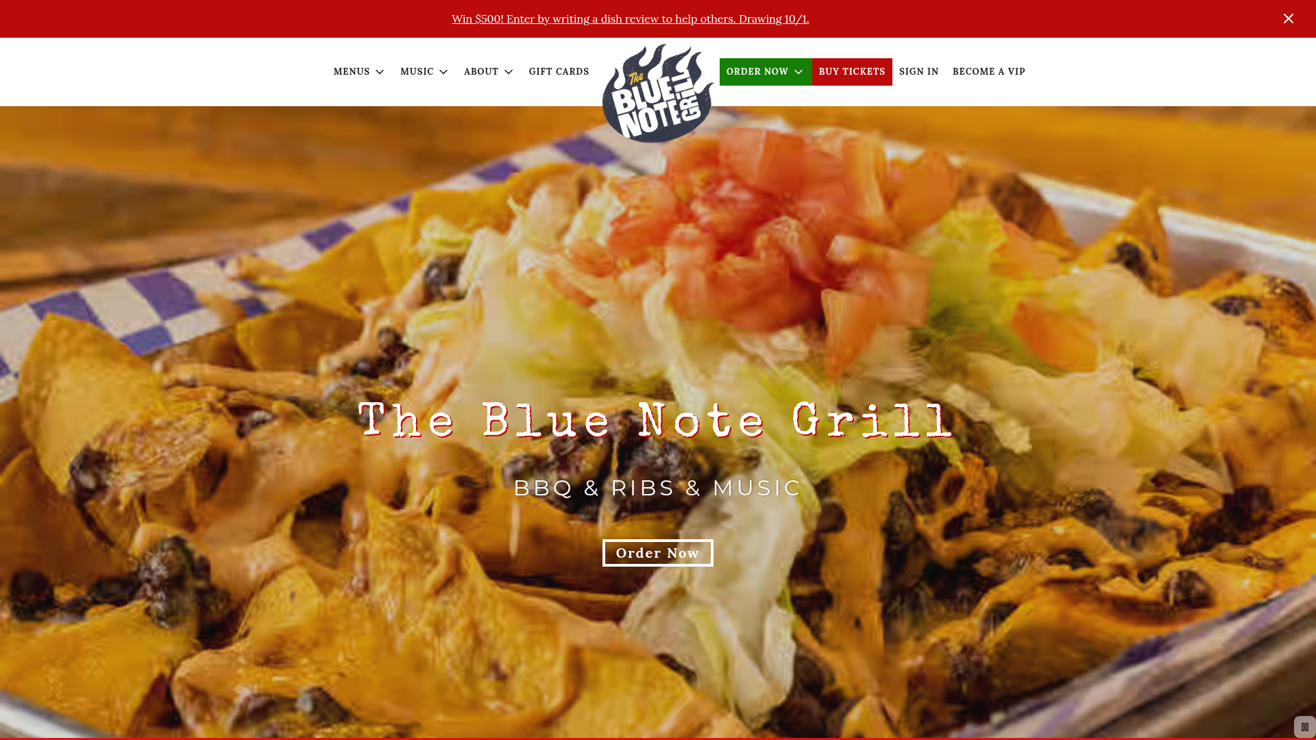 The Blue Note Grill — music venue in Durham, North Carolina, homepage screenshot