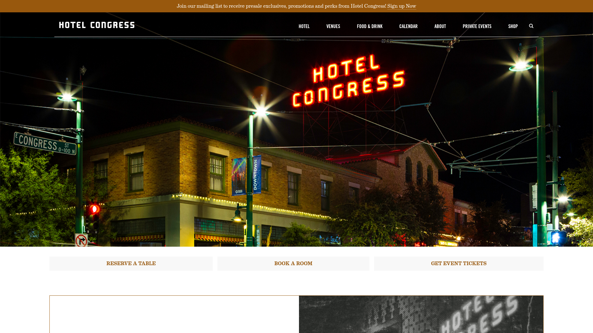 Club Congress — music venue in Tucson, Arizona, homepage screenshot