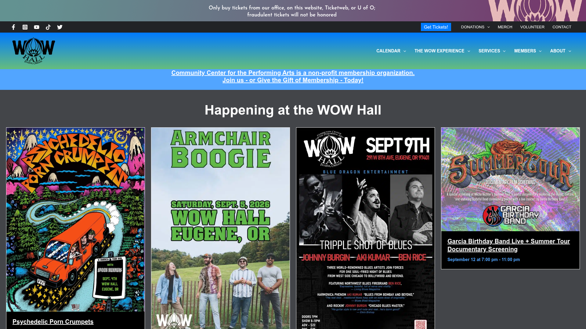 WOW Hall homepage