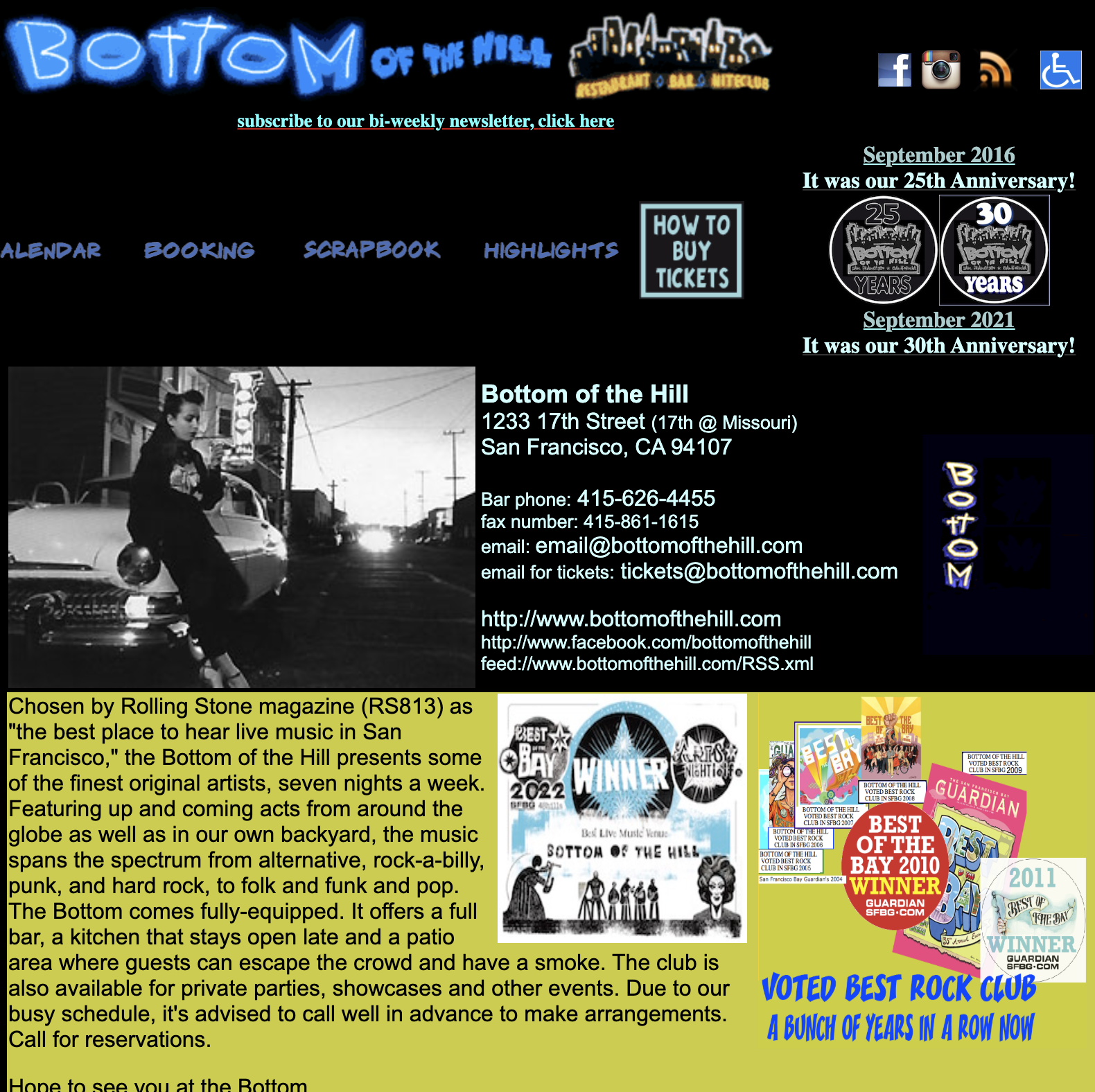Bottom of the Hill — music venue in San Francisco, California, homepage screenshot